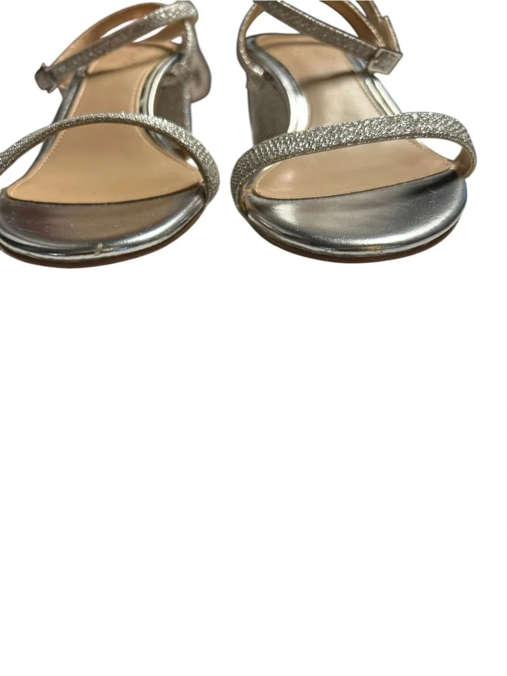Jewel Badgley Mischka Danni II Low Block Heel Girls 6.5 Silver Glitter Sandals